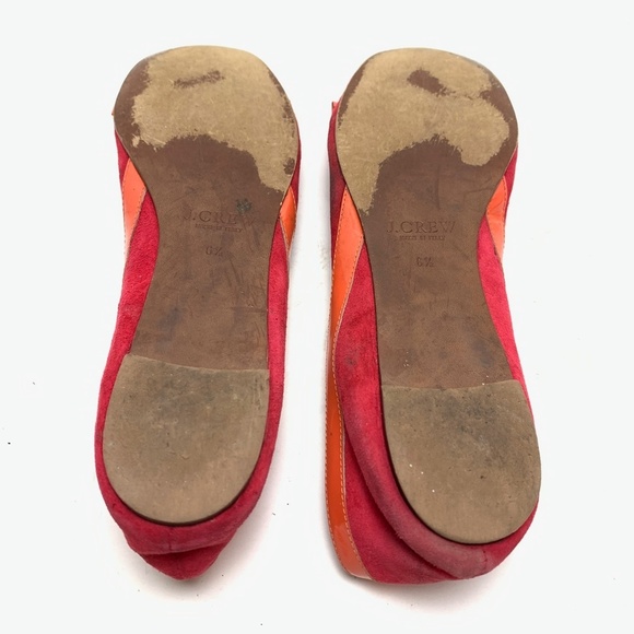 J CREW Made In ITALY Pink Orange Genuine Leather Suede Flats Bow Toe Shoes 6.5 - Picture 13 of 16
